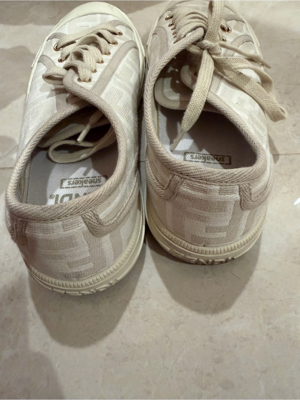 Fendi Ivory FF Logo Canvas Lace-Up Sneakers - Picture 3 of 6